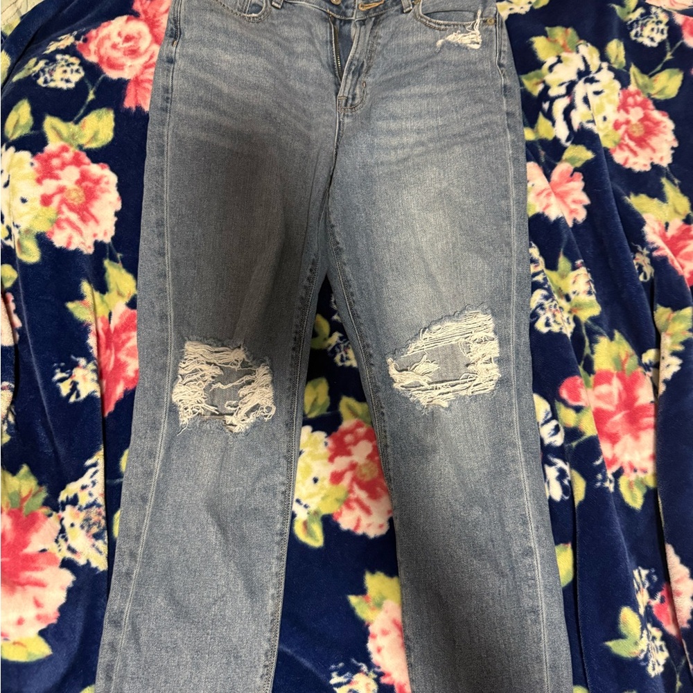American Eagle Outfitters Light Blue Straight Leg Distressed Jeans